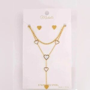 Gold Heart Necklace and Earring Set